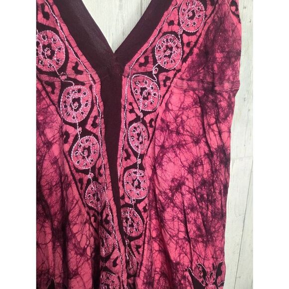 Double Decker Hippie Asymmetrical Hem Tie Dye Embroidered Dress Free Size - Picture 4 of 6